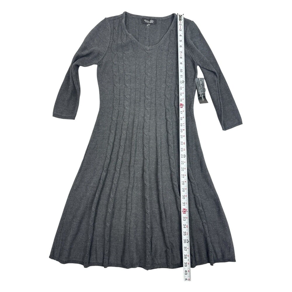 Black Label by Evan-Picone Cable Knit Sweater Dress Charcoal Gray Size L NWT - Picture 7 of 8